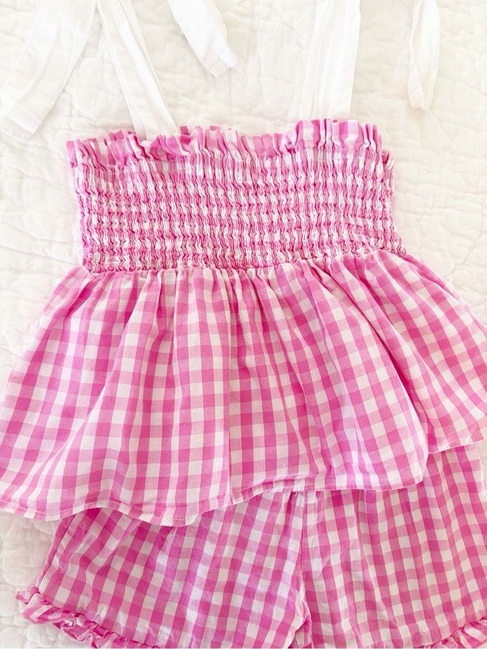 6 • Classic Whimsy Girls Pink Gingham Ruffle Shorts Set matching set - Picture 2 of 9